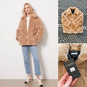 Apparis Lucy Jacket faux fur fuzzy checkered teddy Sherpa jacket size small